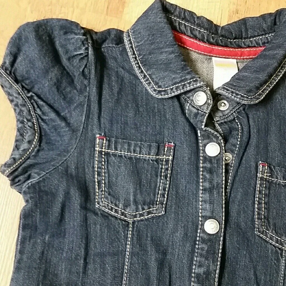 Gymboree Girls Denim Short Sleeve Embroidered Polka‎ Dot Snap Dress Size 9